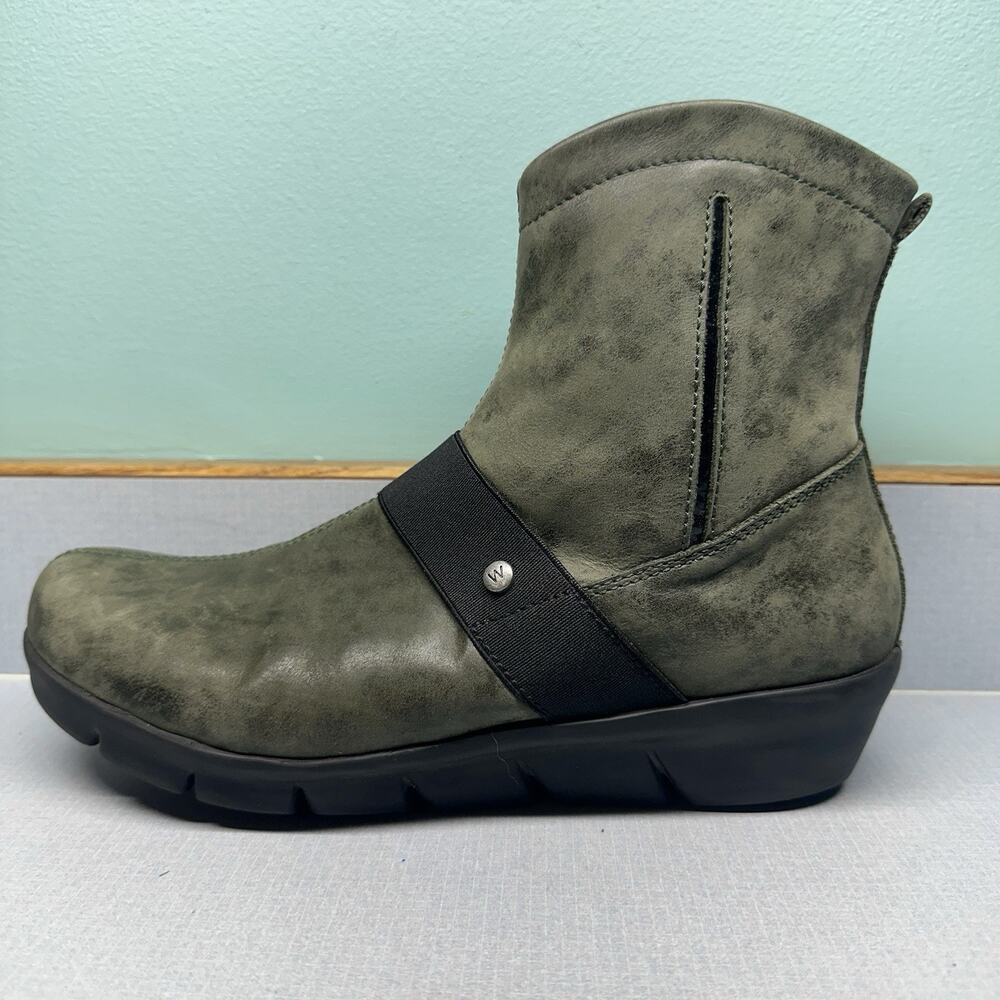 Wolky Boots Women’s 42 (10US) Casual Side Zip Wedge Ankle Bootie Green Leather - Picture 6 of 13